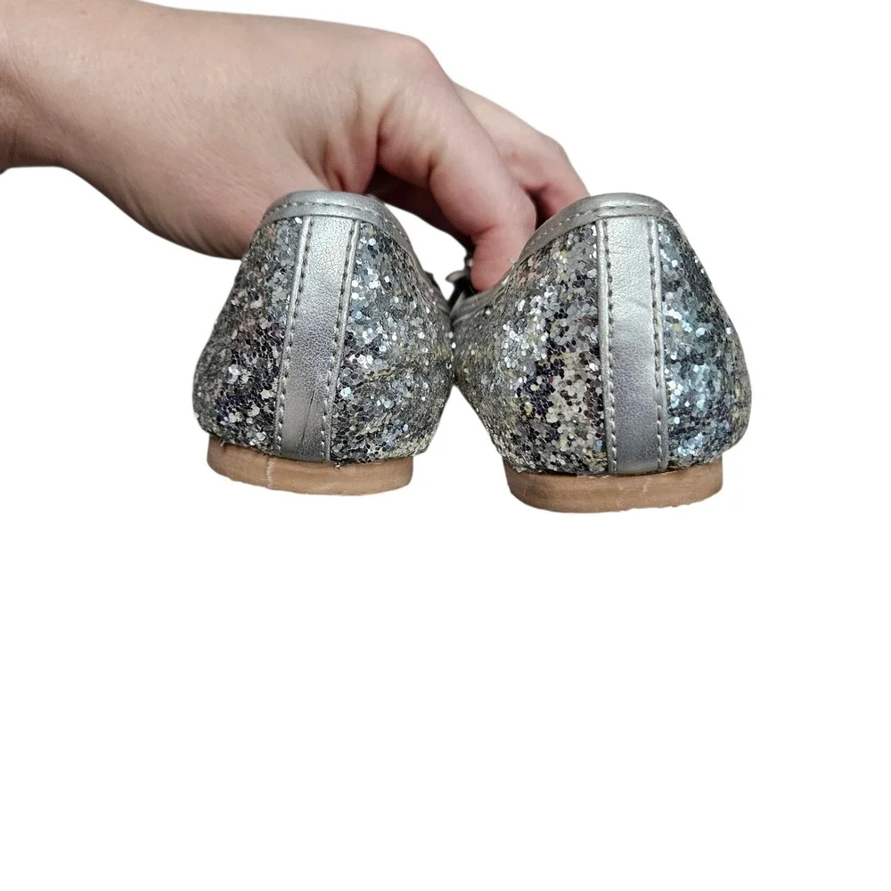 L'Amour Girls Silver Glitter Bow Flats Loafers Shoes Kids Size 11 Wedding School
